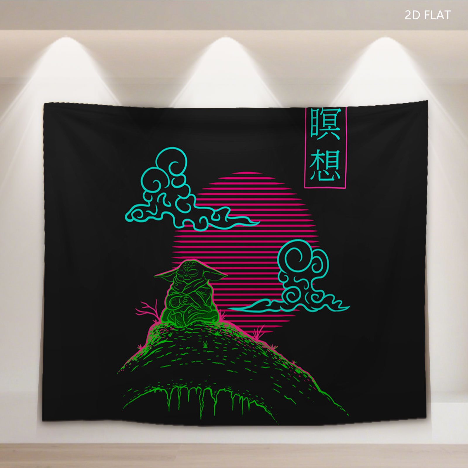 Meditation Mountain with Neon Clouds and Sun - Tapestry