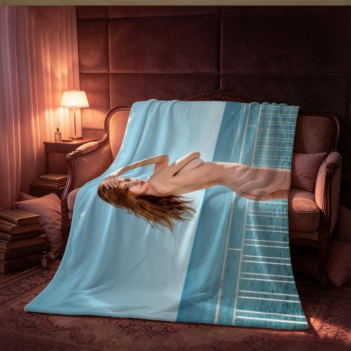 Nude Japanese Model in Wet Sauna Pose - Blanket