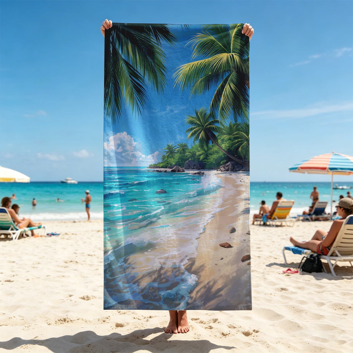 Tropical Beach with Palm Trees and Crystal Clear Water - Beach towels