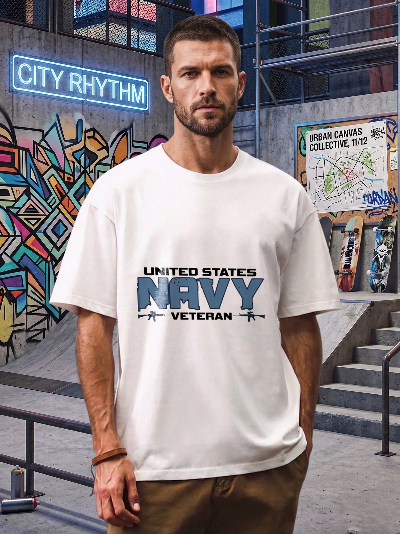 Men's Printed T-Shirt United States Navy Veteran Graphic Design Casual Round Neck Summer Lightweight Breathable Short Sleeve T-Shirt for Military Enthusiasts and Veterans