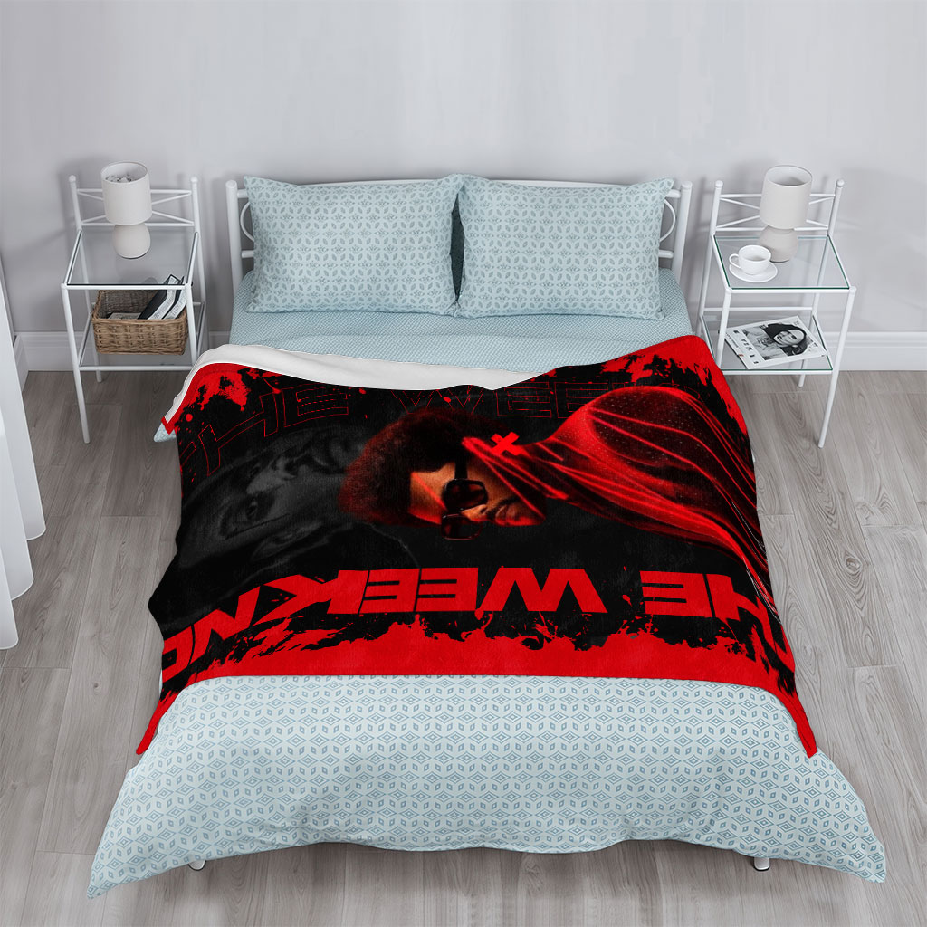 The Weeknd Dark Red Aesthetic Portrait with Bold Typography and Dramatic Lighting - Blankets