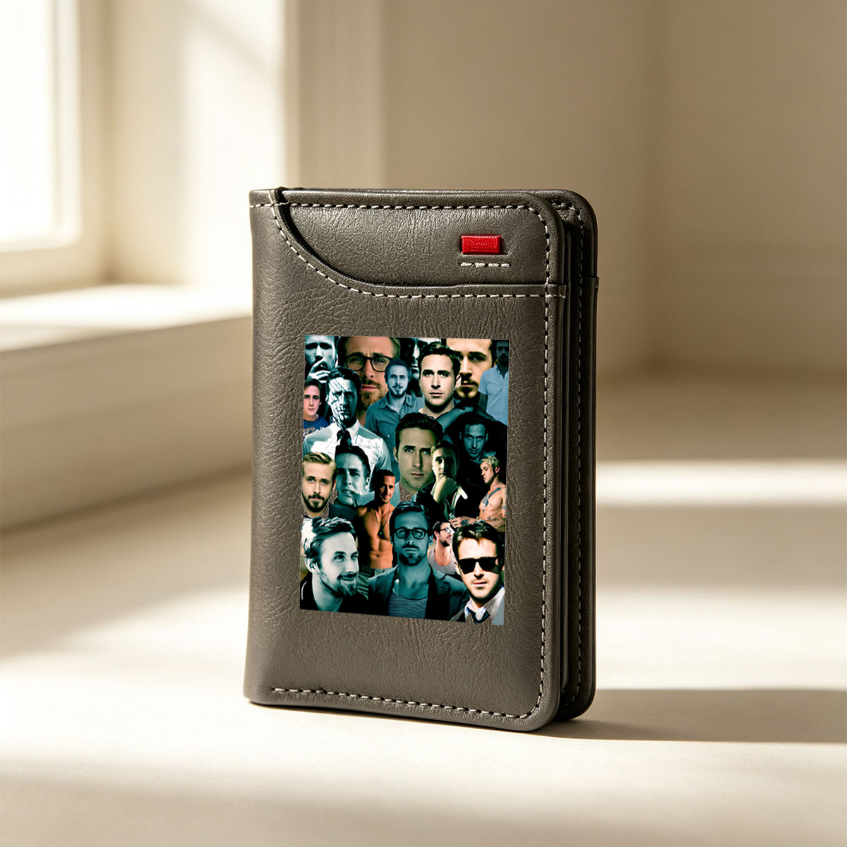 Ryan Gosling Collage: Multiple Portraits of the Actor in Various Roles and Styles - Vertical Style Wallet