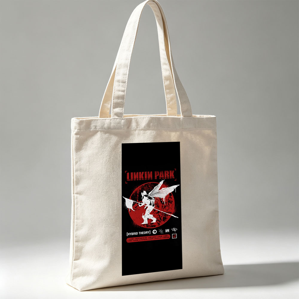 Linkin Park Album Cover Featuring Angelic Figure with Wings and Spear Against Red Circle Background - Canvas tote bags