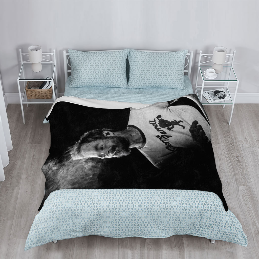 Ryan Tedder Smoking Cigarette on Stage in Black and White Photo - Blankets