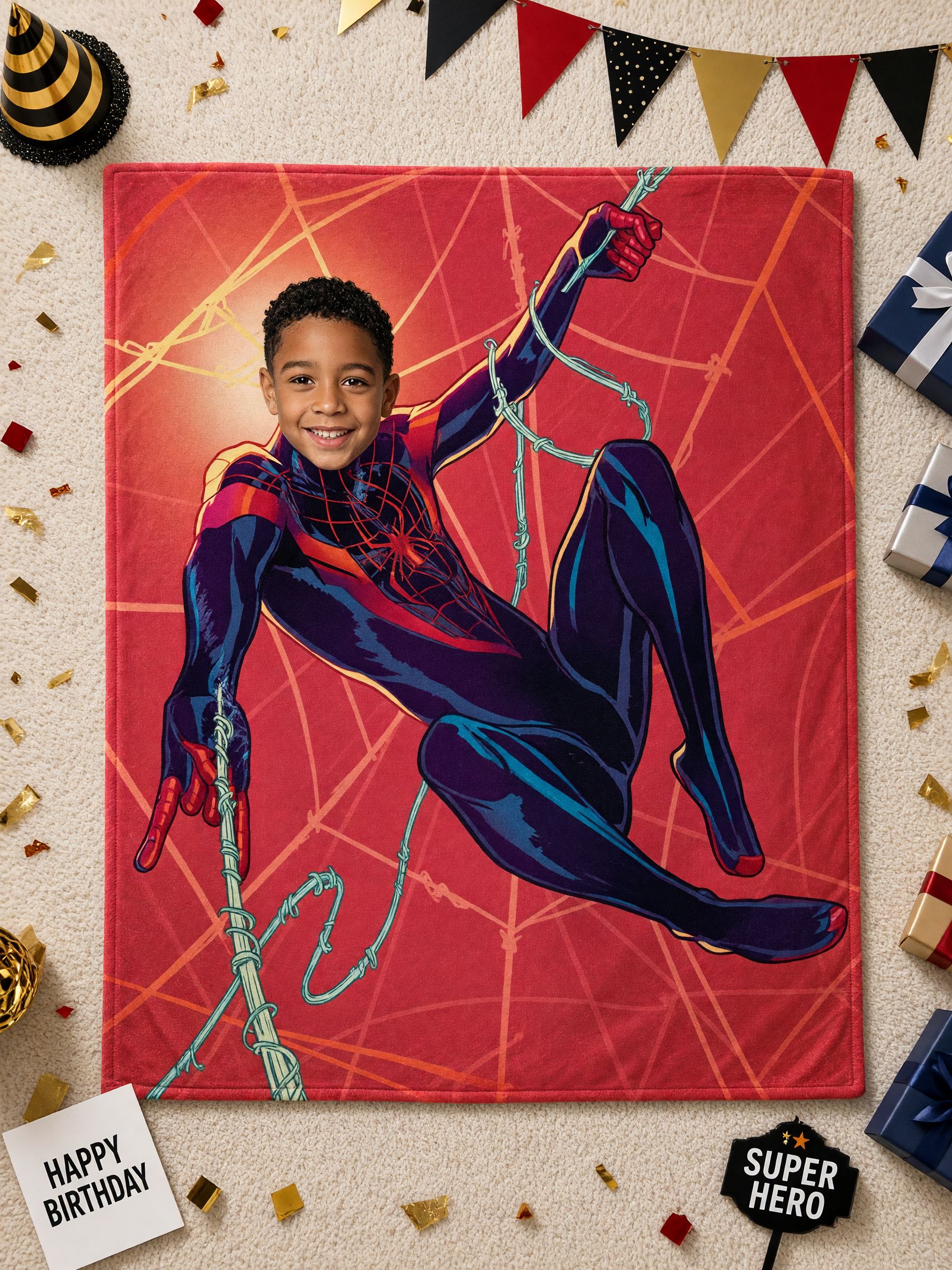 Custom Photo Superhero Flannel Fleece Blanket Personalized Face Portrait Throw for Kids Bedroom and Couch Cozy Gift