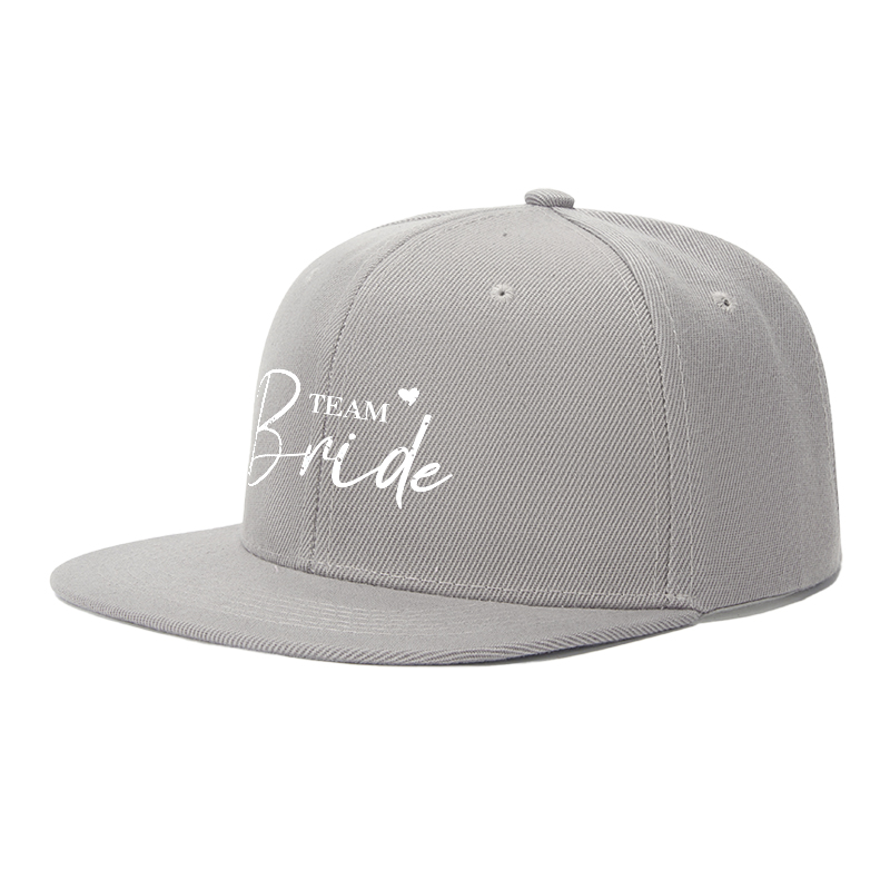 Flat Brim Baseball Cap Team Bride Script Logo Streetwear Underground Skate Style for Wedding Party Events Bridal Crew Fashion Statement Hat for Bridesmaids and Celebrants