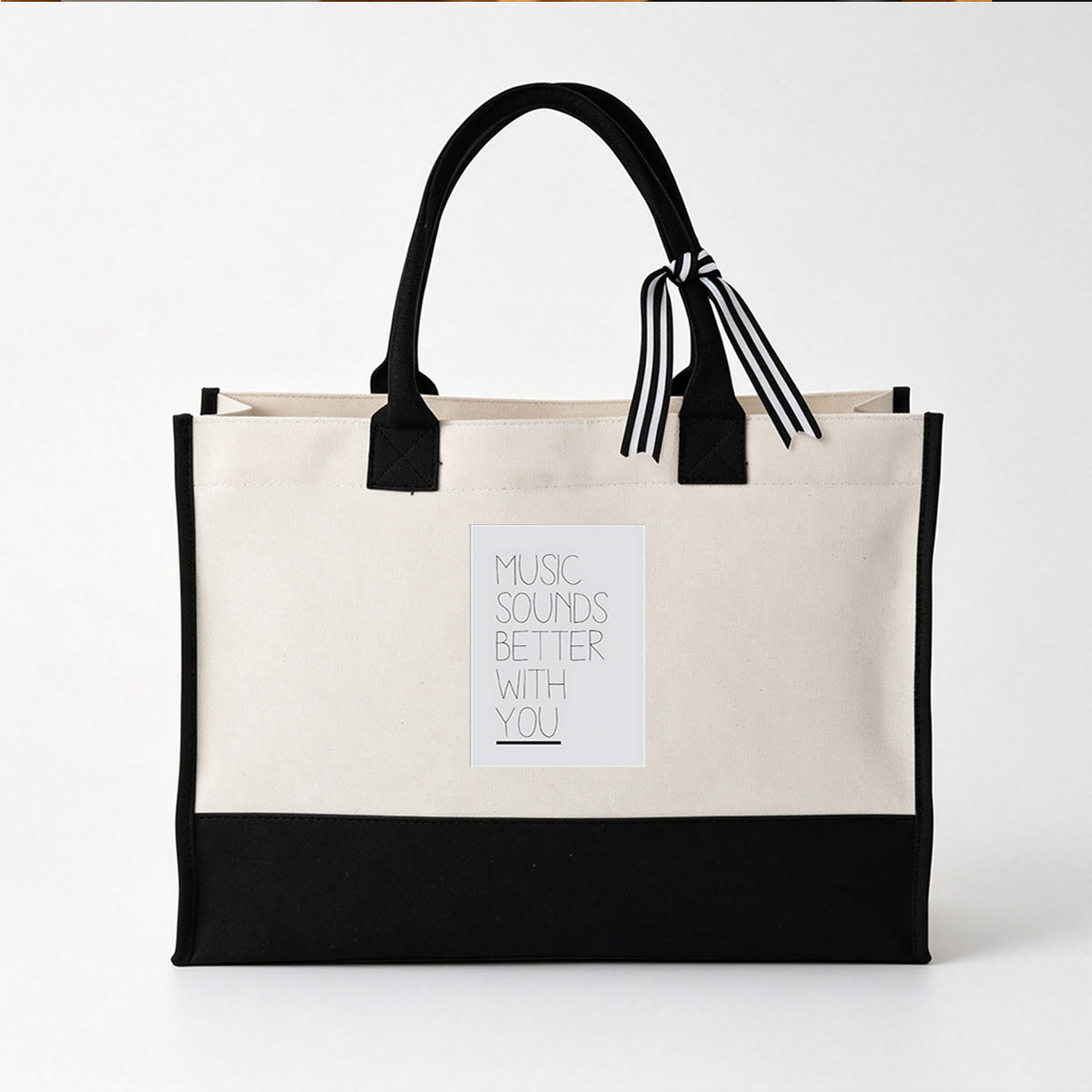 Music Sounds Better With You - Canvas patchwork gift tote bag