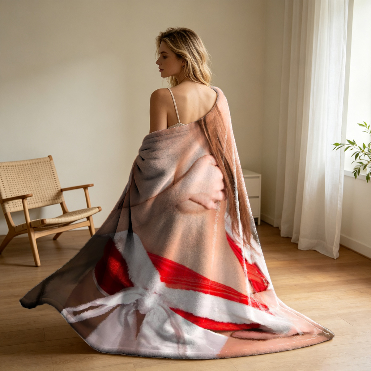 Jennifer Lawrence in pink lingerie on bed - Blanket