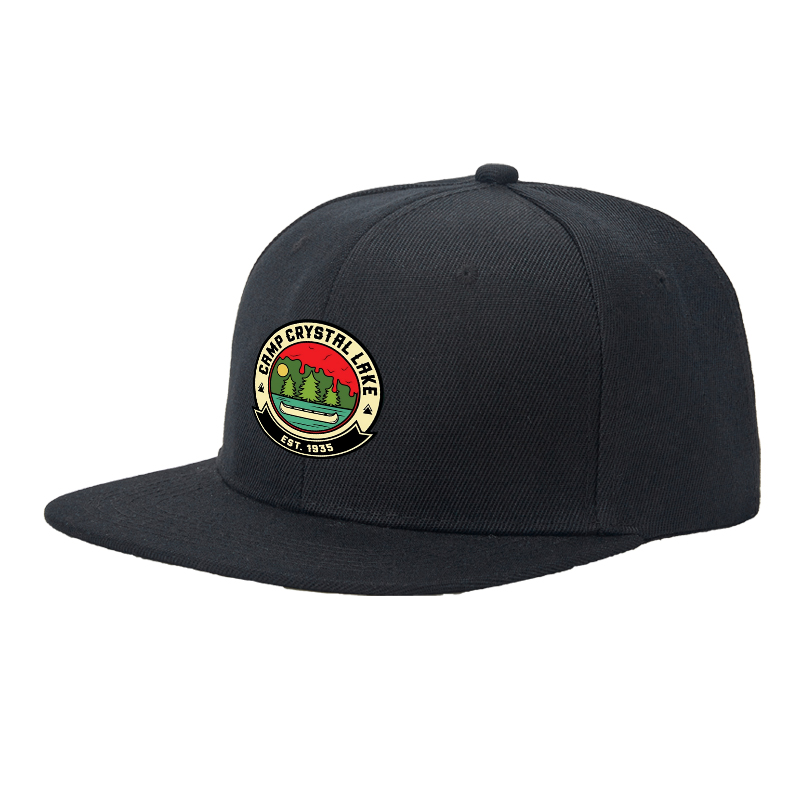 Flat Brim Baseball Cap Camp Crystal Lake Logo Print Streetwear Underground Skate Style for Basketball Court Skate Park Urban Outdoors Skaters Rappers Streetwear Enthusiasts