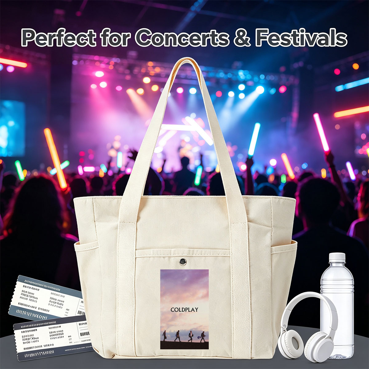 Coldplay Band Members Walking on a Hill at Sunset with Instruments - Multi-pocket bags