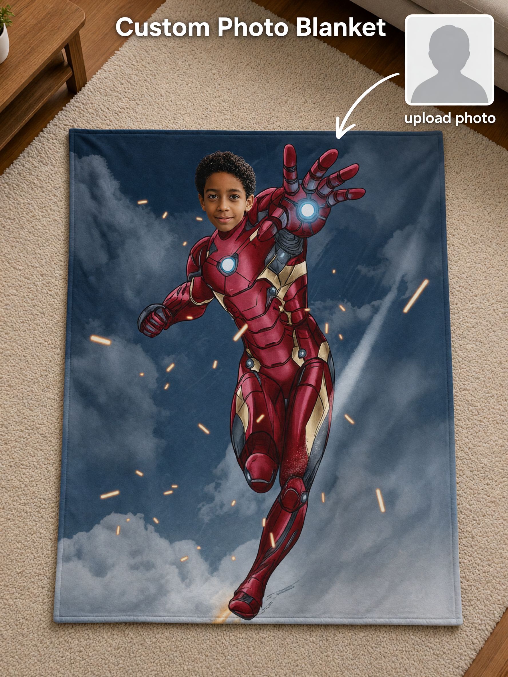Custom Face Superhero Flannel Blanket Ultra Soft Fleece Throw Ideal Personalized Gift for Kids and Superhero Fans