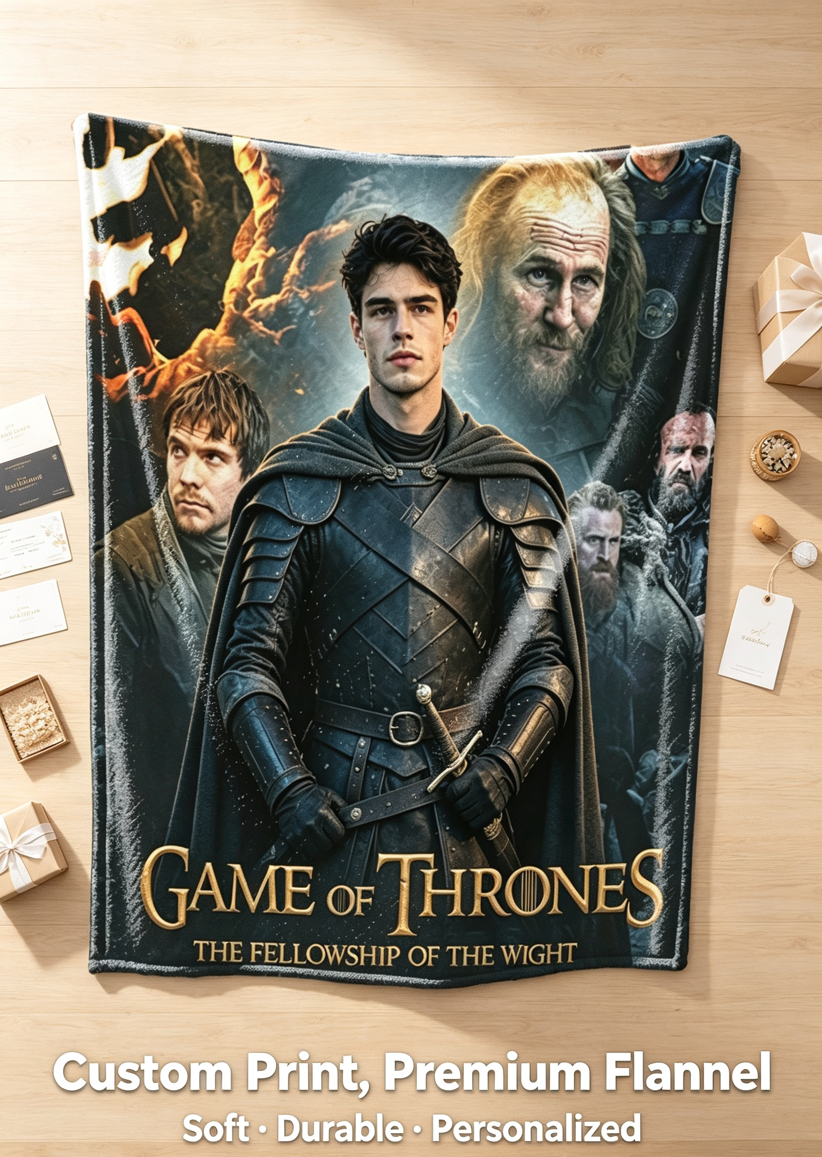 Custom Face Blanket Game of Thrones The Fellowship of the Wight Flannel Blanket for Couch, Bed, or Travel Perfect Gift for Fans and Collectors