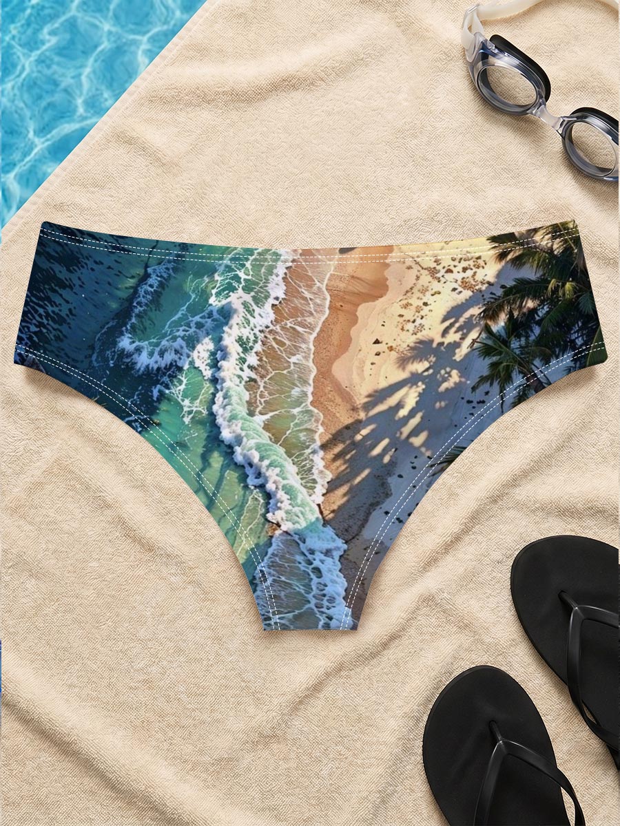 Tropical Beach with Palm Trees and Crystal Clear Waves -  Men's swim trunks