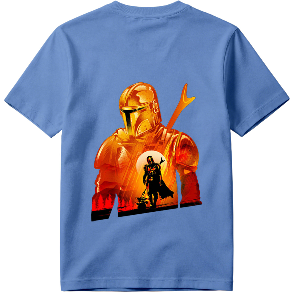 The Mandalorian and the Child in a Fiery Encounter - Tee