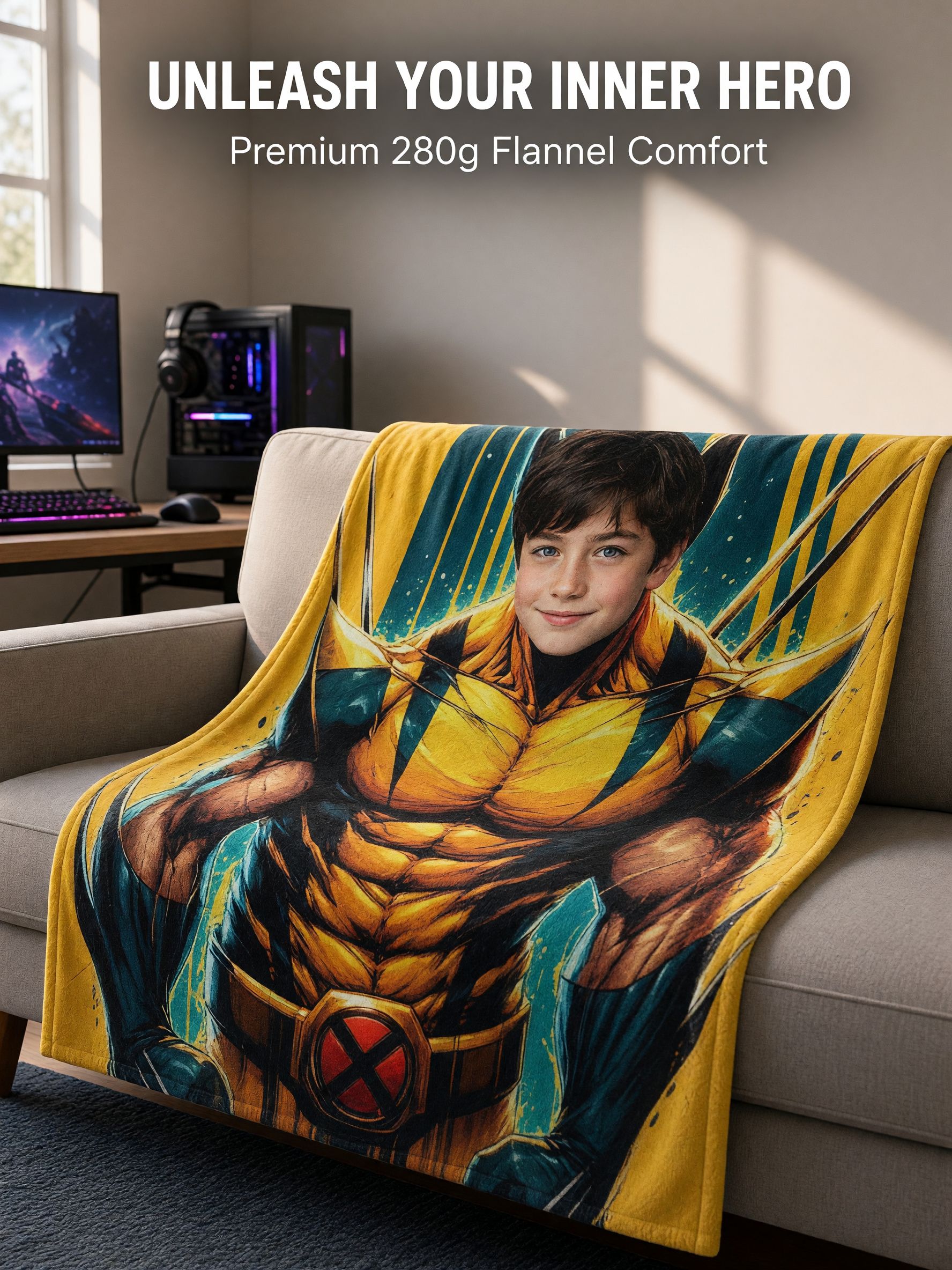 Personalized Face Superhero Blanket Custom Photo Flannel Fleece Throw Soft Comic Warm Bed Cover Ideal Family Gift