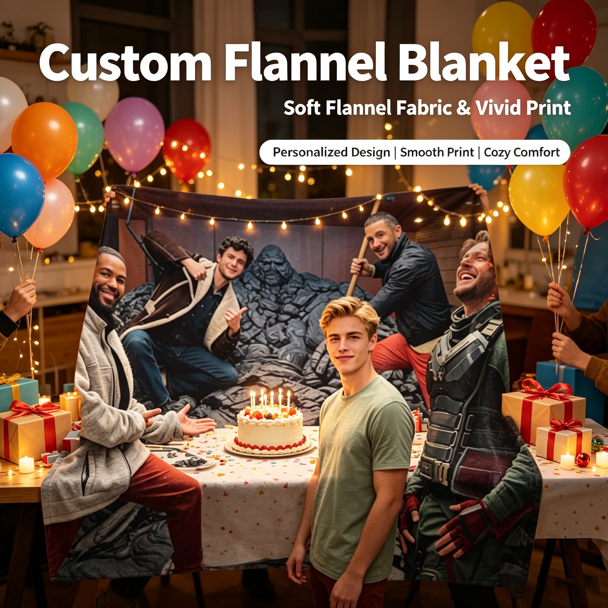 Custom Face Blanket Marvel Avengers Movie Characters Flannel Blanket Cozy Living Room Gift for Fans and Collectors