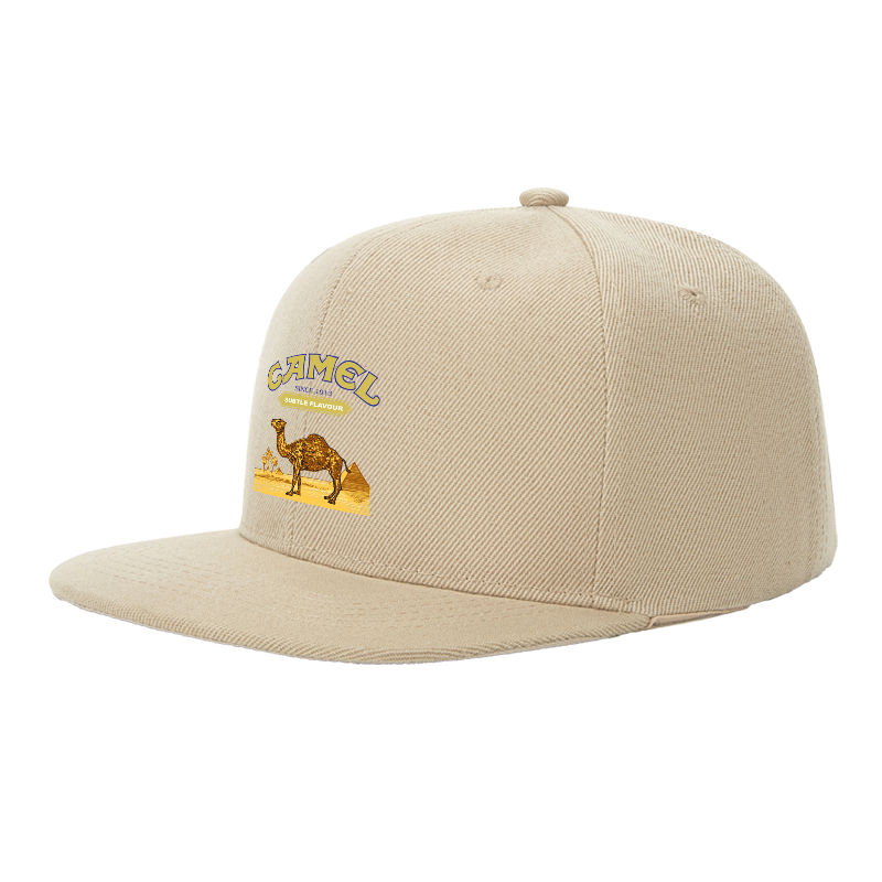 Flat Brim Baseball Cap Camel Desert Scene Print Streetwear Underground Skate Style for Basketball Court Skate Park Urban Lifestyle Hip Hop Artists and Streetwear Enthusiasts