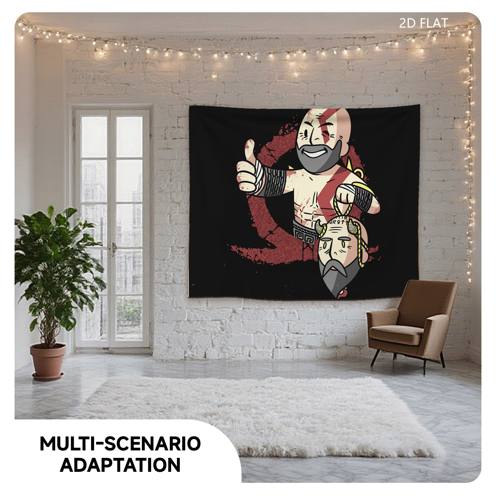 Kratos and Ares in Chibi Style, Mythological Warriors with Bold Expressions - Tapestry