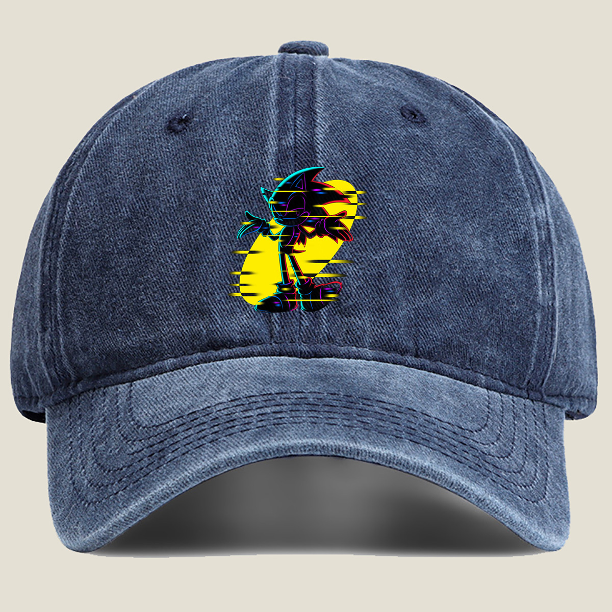 Sonic the Hedgehog: Neon Glitch Art - Washed Denim - Baseball Cap
