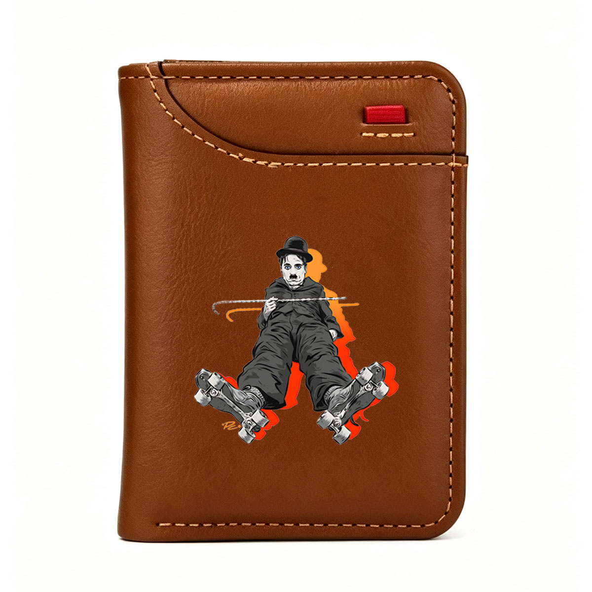 Charlie Chaplin on Roller Skates with Cane - Vertical Style Wallet