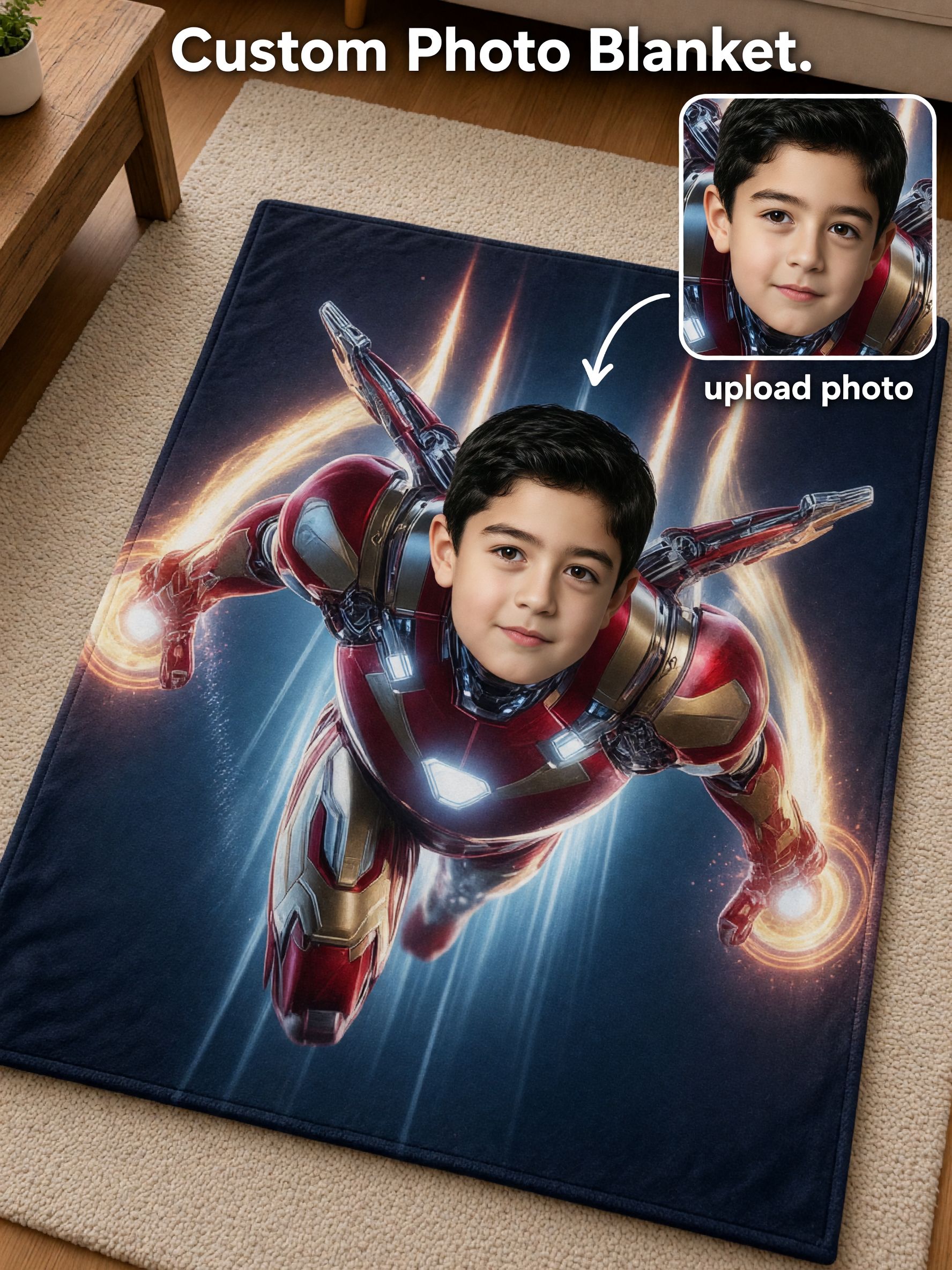 Custom Face Superhero Blanket Personalized Photo Flannel Throw Soft Cozy Fleece Blanket Ideal Gift for Kids Boys