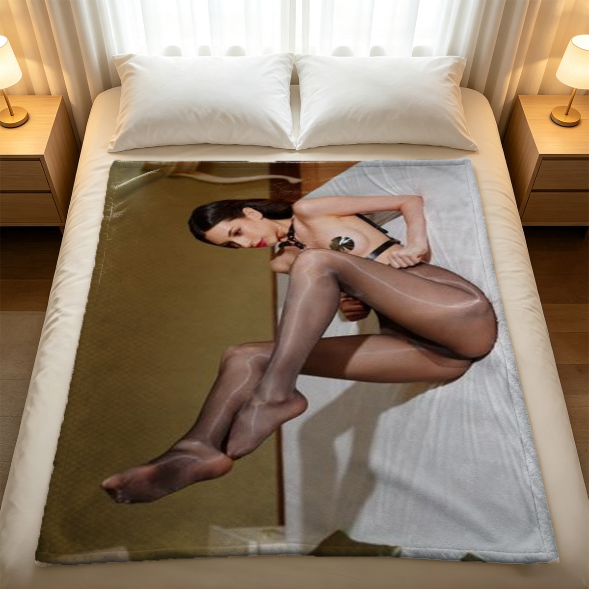 Parisian Sunrise in Black Bikini – Dillion Harper on Balcony with Eiffel Tower View - Blanket