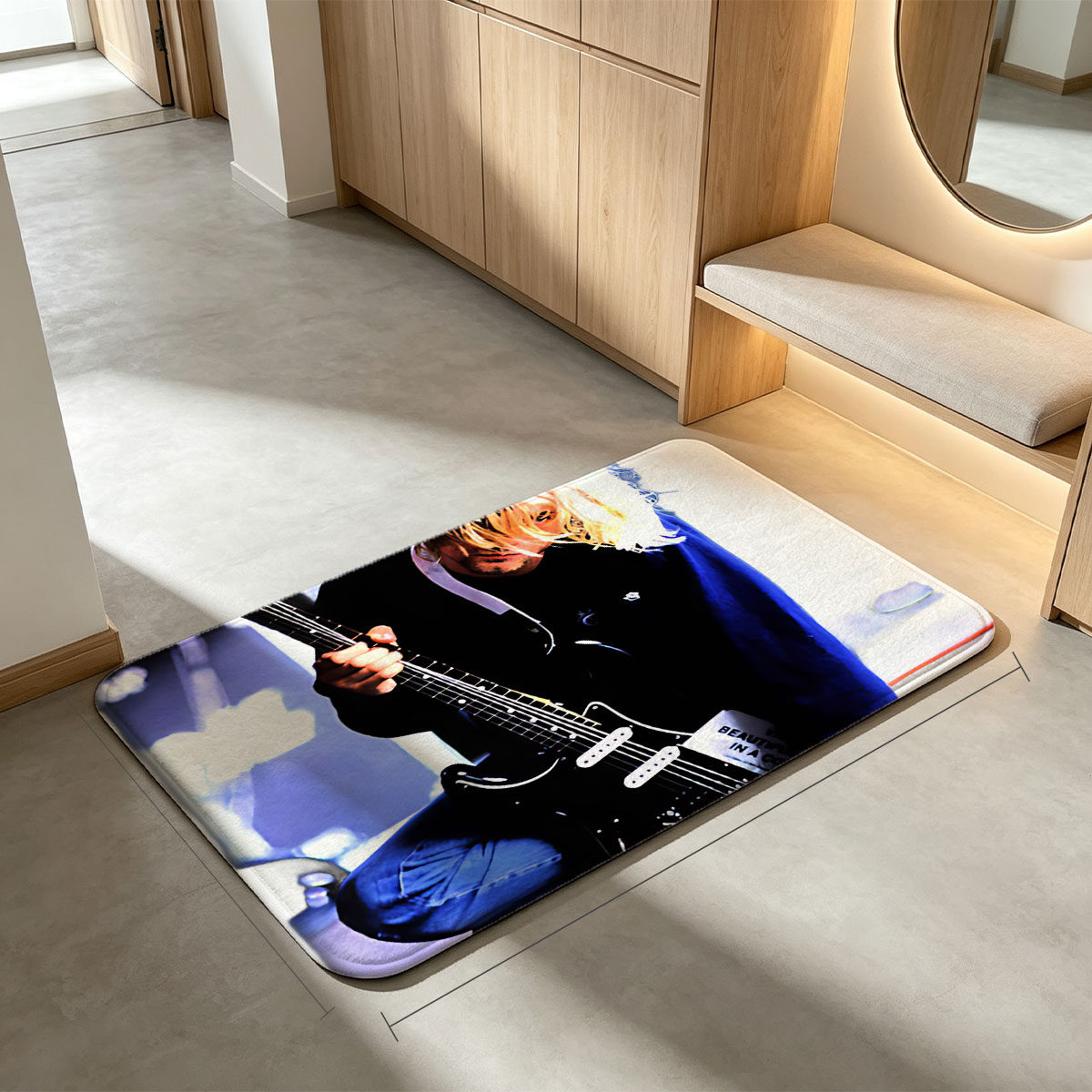 Kurt Cobain 1967-1994 Playing Guitar on Stage - Flannel floor mat