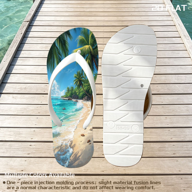 Tropical Beach with Palm Trees and Crystal Clear Water -  flip-flops