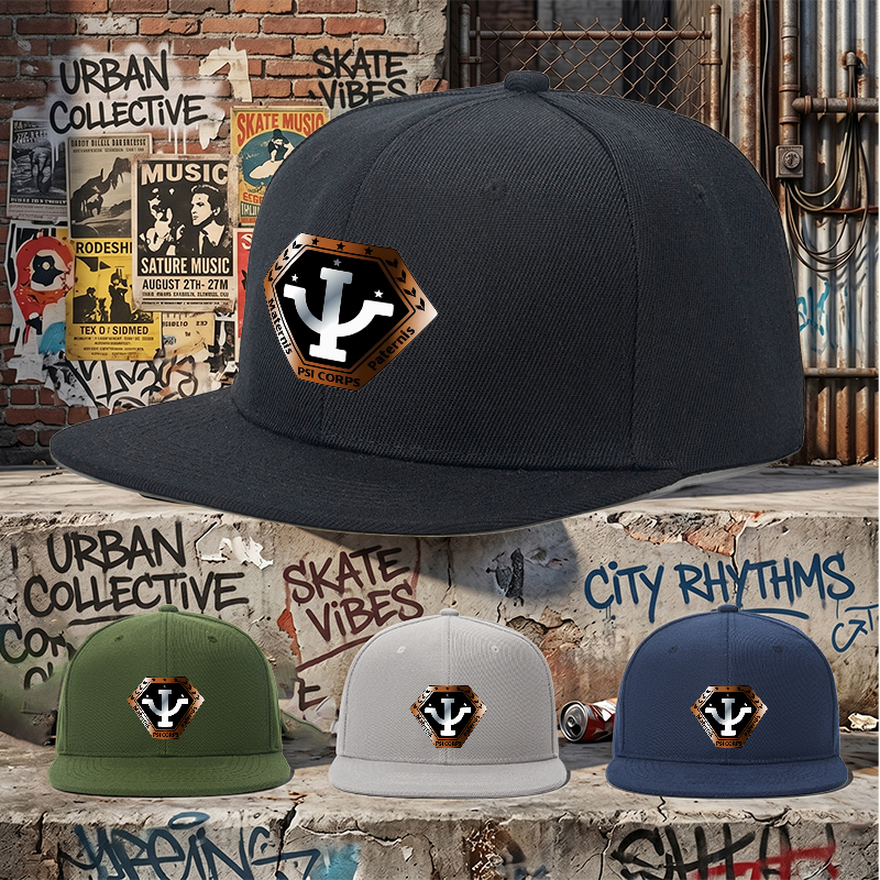 Flat Brim Baseball Cap Psychedelic Psi Corps Logo Print Streetwear Underground Skate Style for Basketball Court Skate Park Urban Explorers and Hip Hop Artists