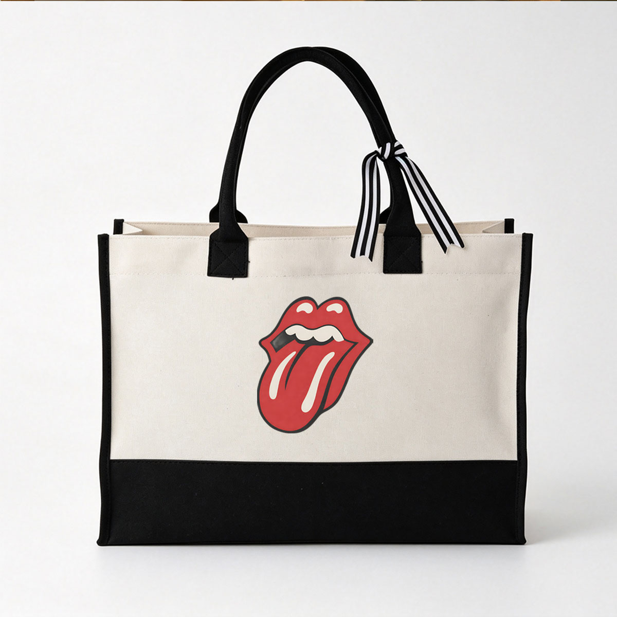 The Rolling Stones Tongue Logo - Canvas patchwork gift tote bag