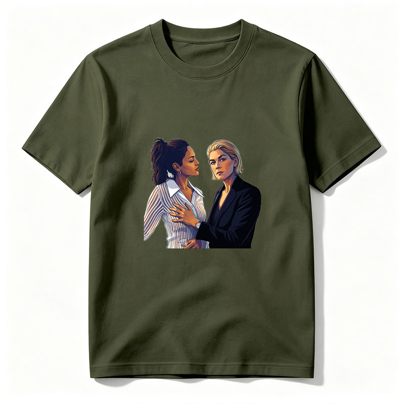 Two Women in Formal Attire Sharing an Intimate Moment - Tee