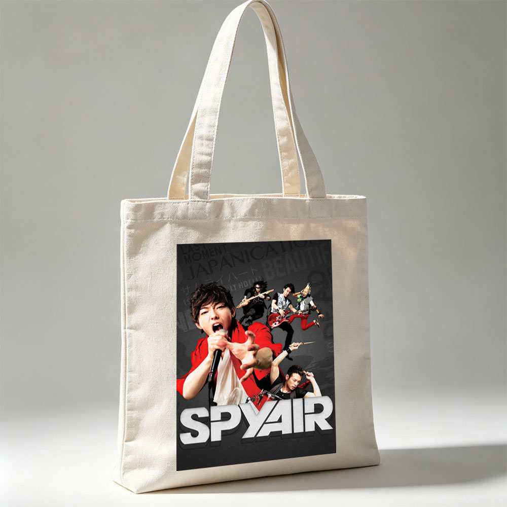 SPYAIR Band Performance Poster Featuring Dynamic Members with Instruments and Energetic Pose - Canvas tote bags