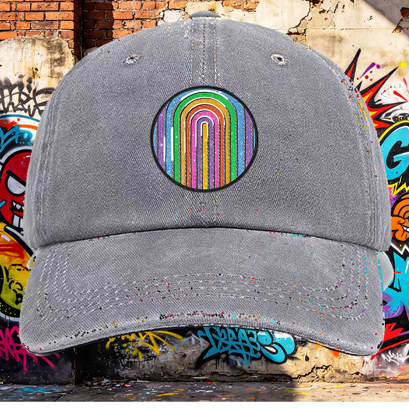 Men's Printed Washed Cap Rainbow Glitter Pattern Casual Round Neck Summer Lightweight Washed Hat for Outdoor Activities Adults