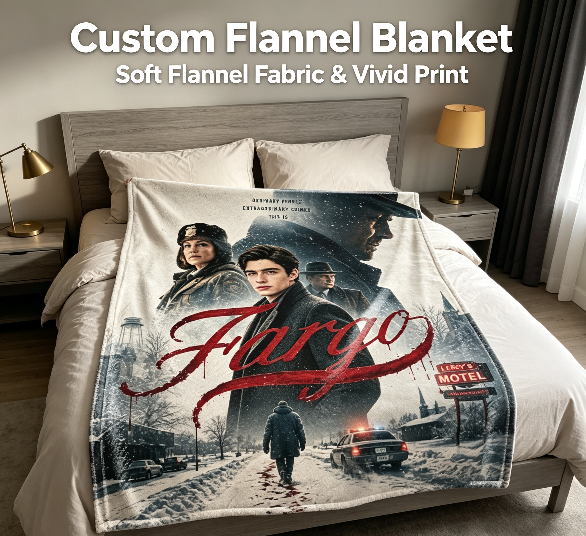 Custom Face Blanket Fargo TV Series Flannel Blanket Cozy Winter Throw Gift for Fans of FX Original Crime Drama Show