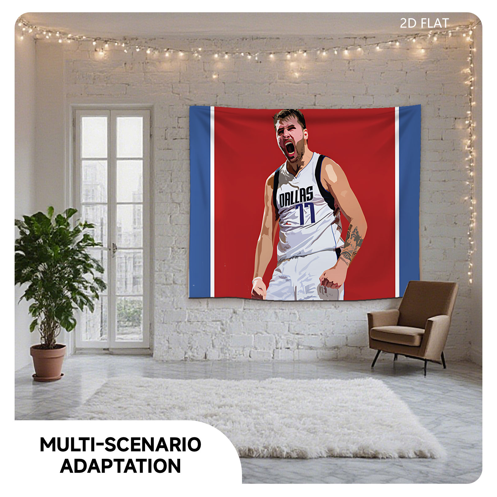 Luka Doncic, Dallas Mavericks #77, Basketball Player, Celebrating on Court - Tapestry