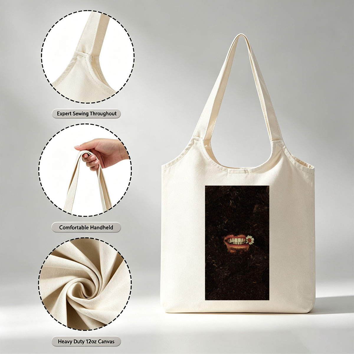 The Weeknd in Dark Soil with a Flower in His Mouth - Canvas shoulder bags/