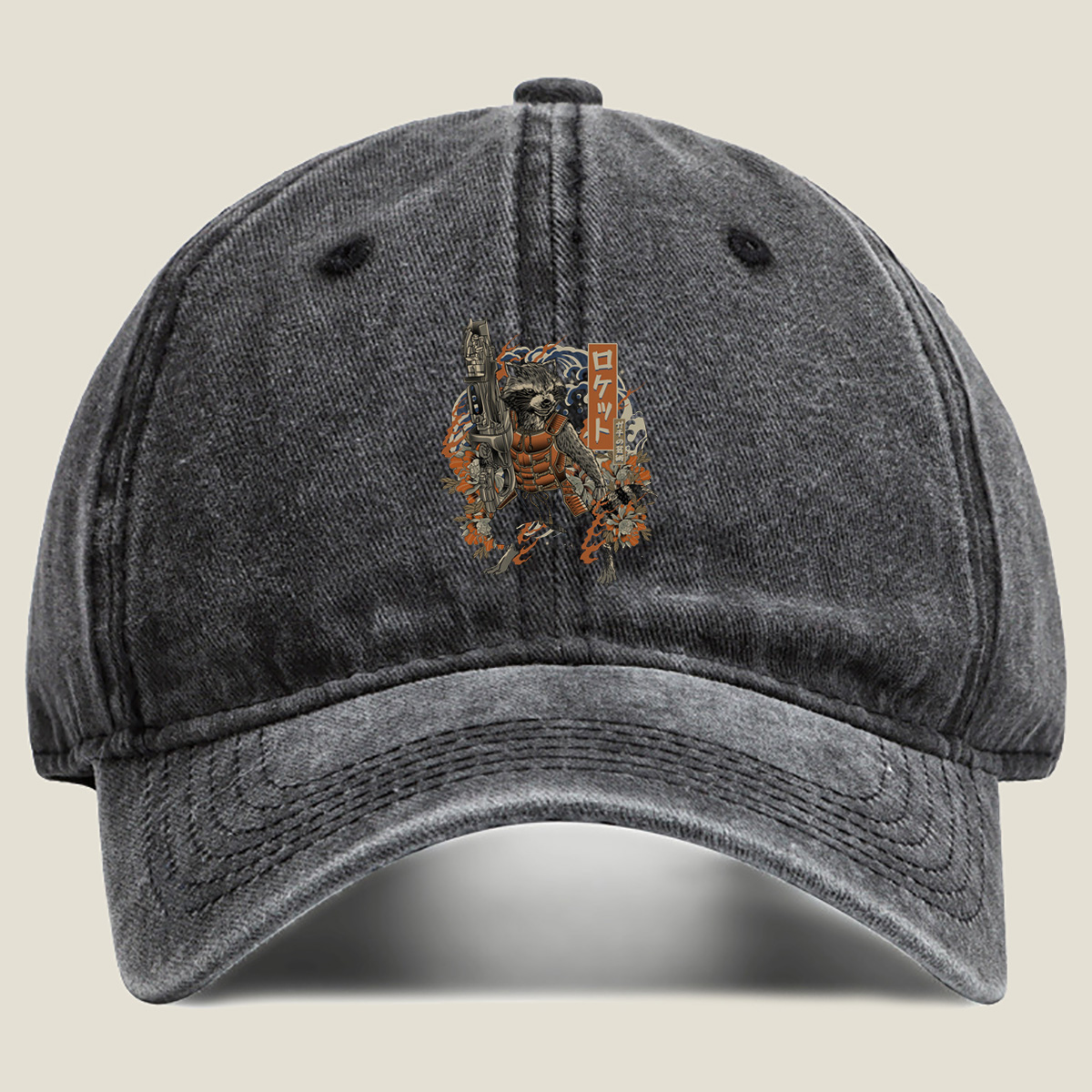 Rocket Raccoon in Japanese Tattoo Style - Washed Denim - Baseball Cap