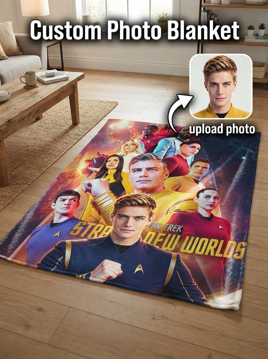 Custom Photo Face Flannel Blanket Personalized Sci Fi Galaxy Cast Portrait Ultra Soft Anti-Pilling Cozy Throw Blanket