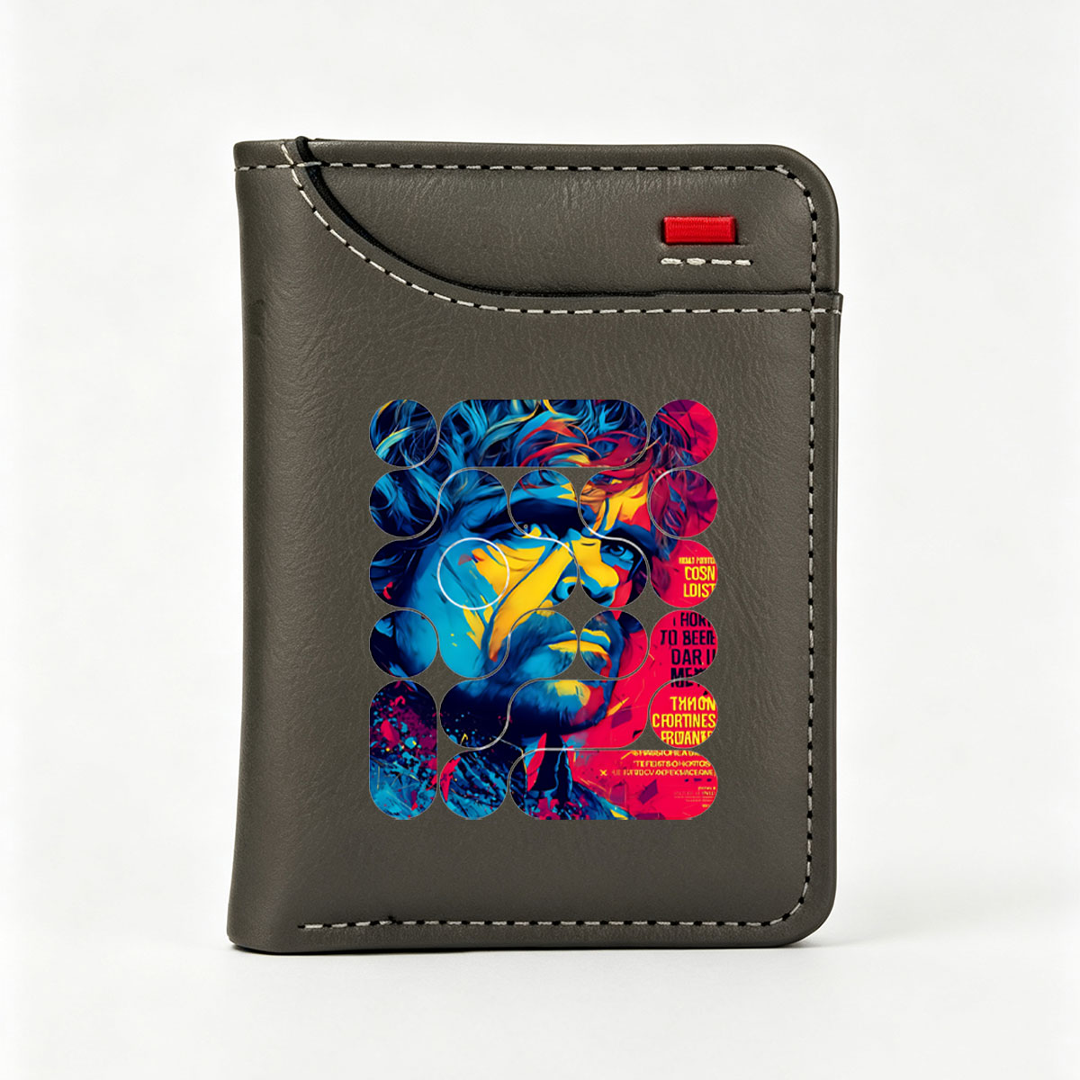 Abstract Portrait of a Man with Vibrant Colors and Circular Patterns - Vertical Style Wallet