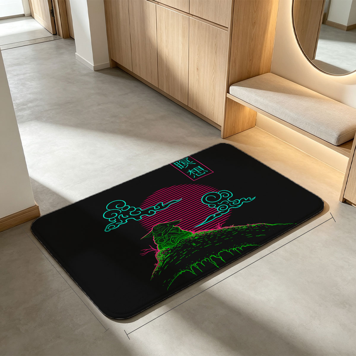 Meditation Mountain with Neon Clouds and Sun - Flannel floor mat
