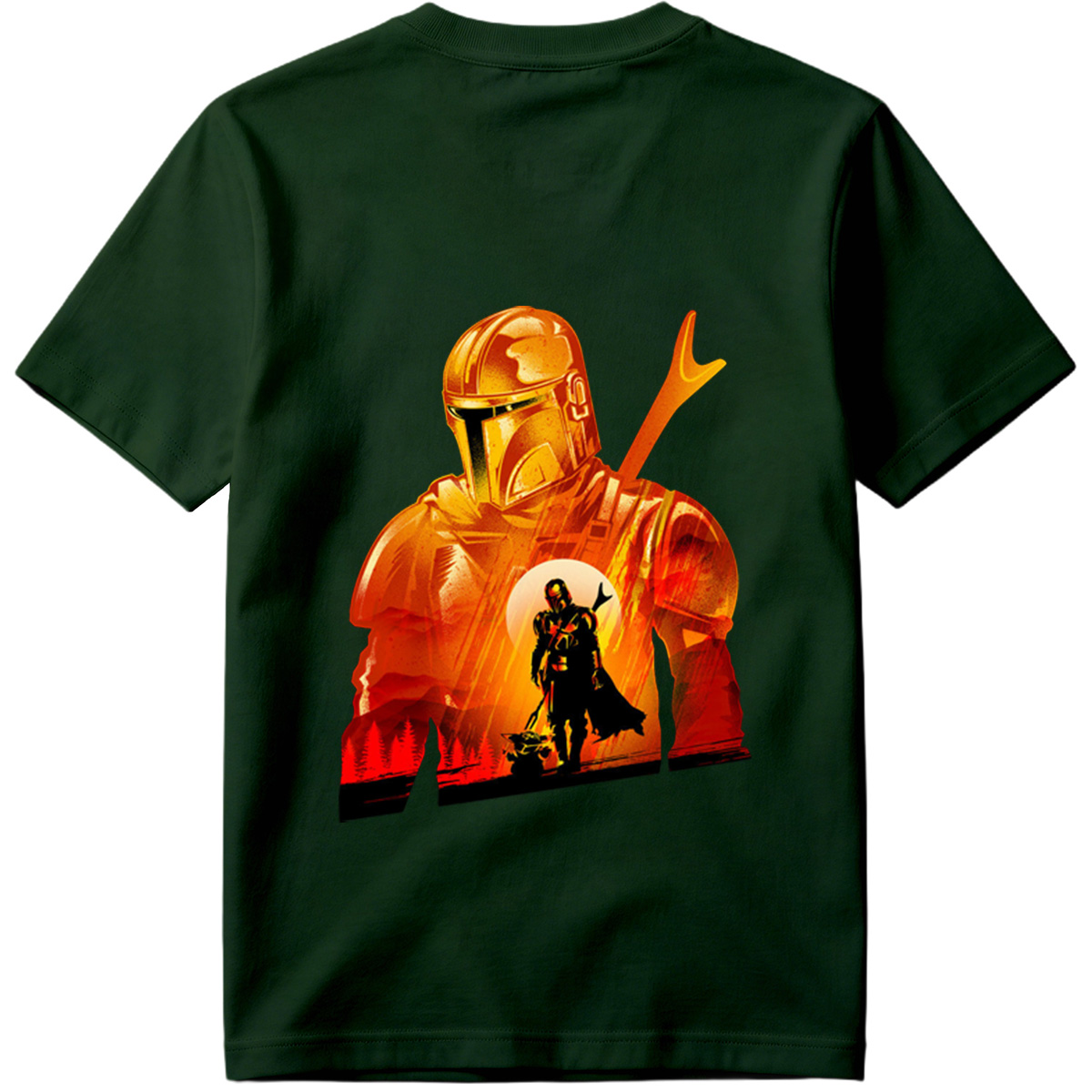 The Mandalorian and the Child in a Fiery Encounter - Tee
