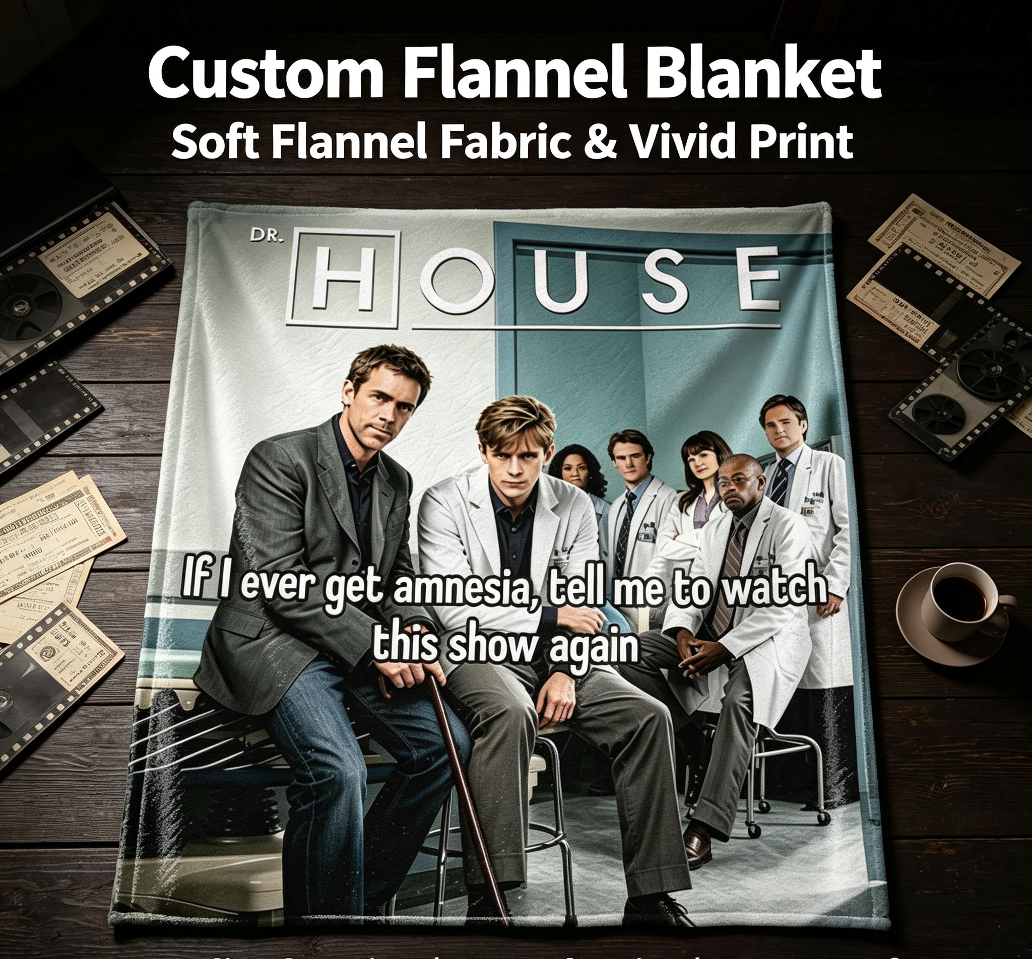 Custom Face Blanket Dr. House TV Show Cast Flannel Blanket Perfect for Fans of the Medical Drama Series Ideal Gift for Birthdays or Holidays