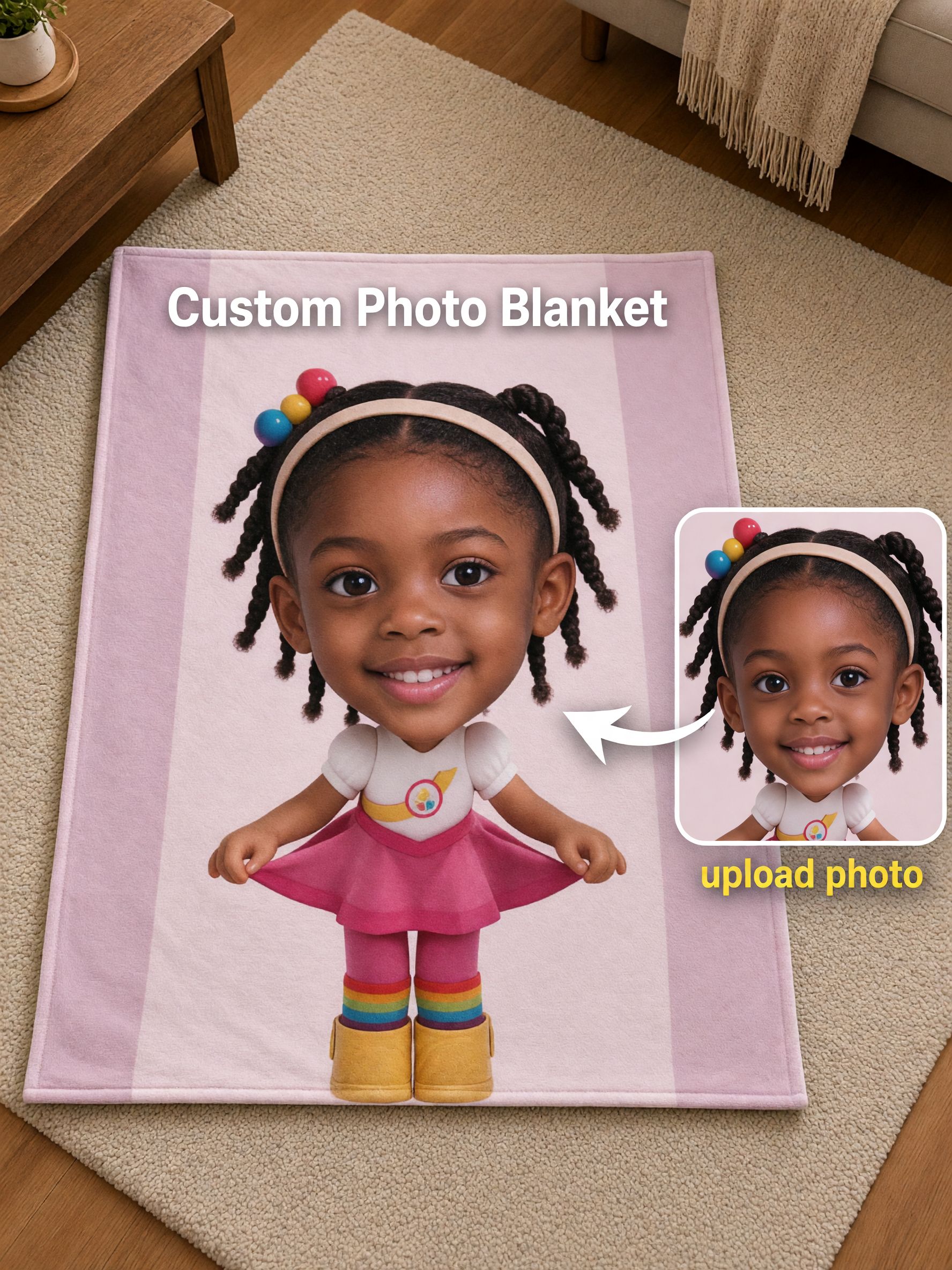 Custom Face Photo Blanket Personalized Flannel Throw Fleece Anti-Pilling Cozy Bedding Keepsake Gift for Kids and Family