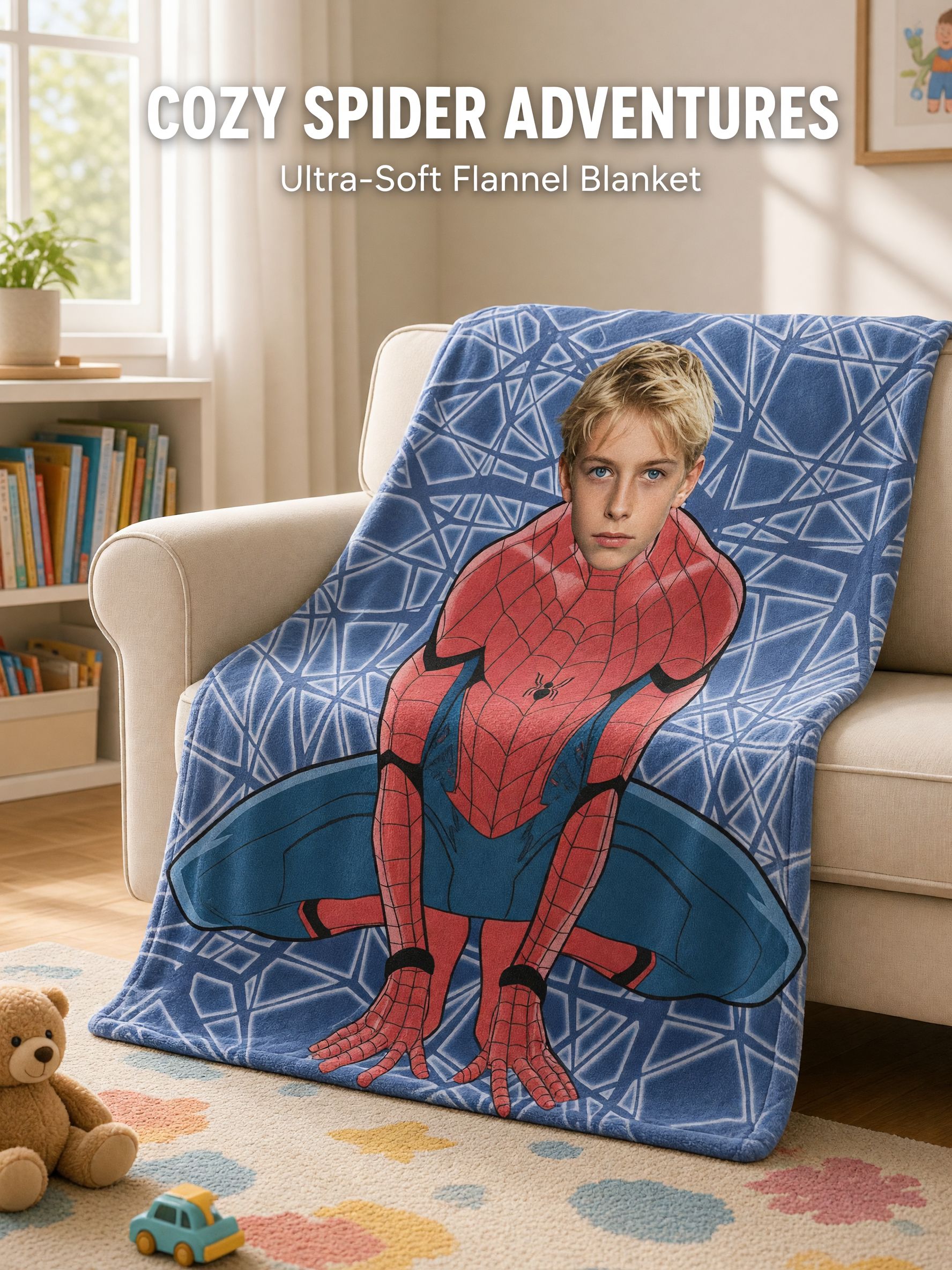 Custom Face Photo Blanket Personalized Superhero Costume Flannel Throw Ultra Soft Cozy Fleece Gift for Kids Adults