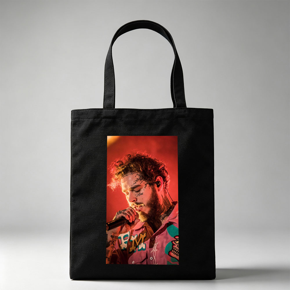 Post Malone Performing Live on Stage with Microphone in Hand - Canvas tote bags