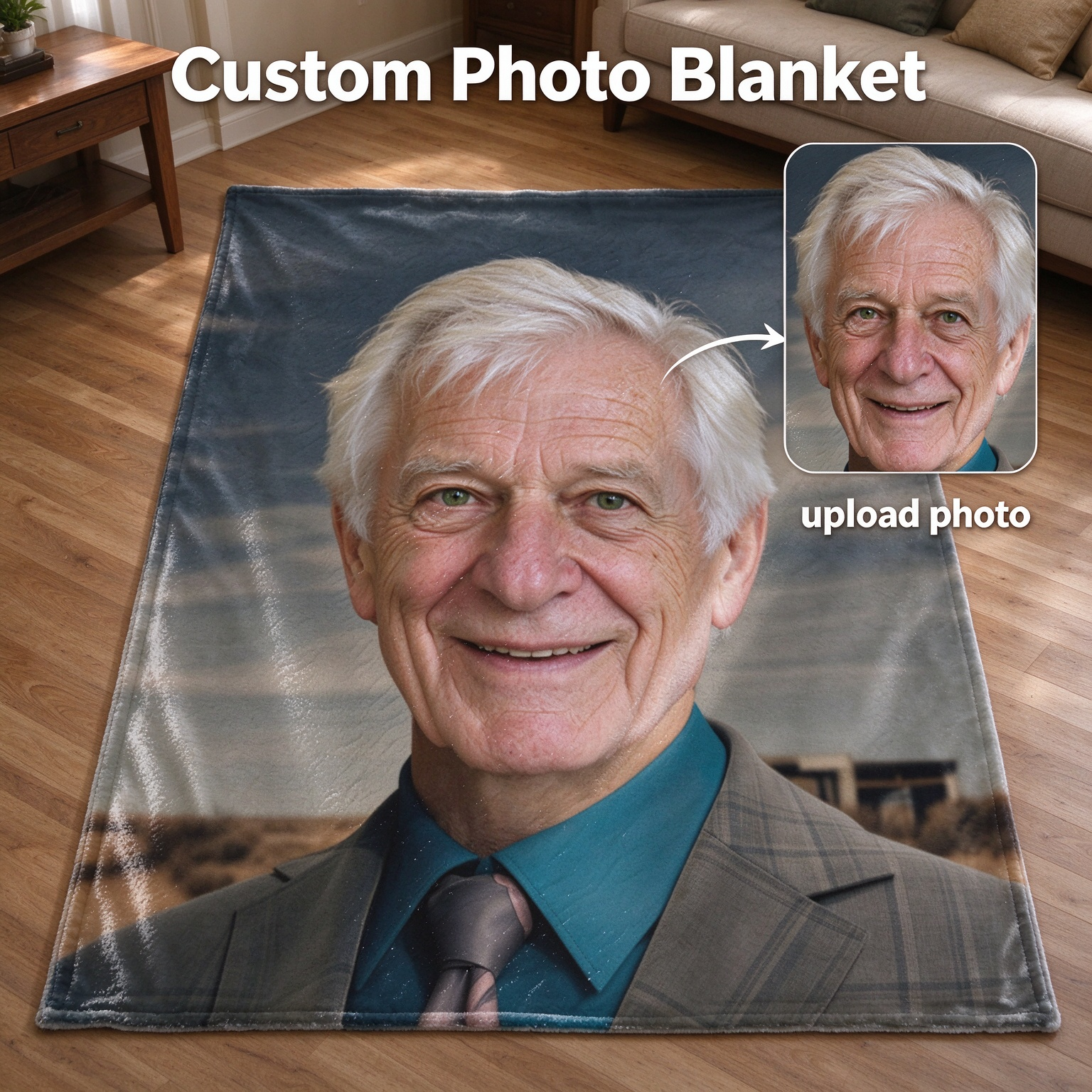 Custom Photo Face Blanket, Personalized Ultra-Soft Flannel Throw, Warm Keepsake Gift for Bed and Couch