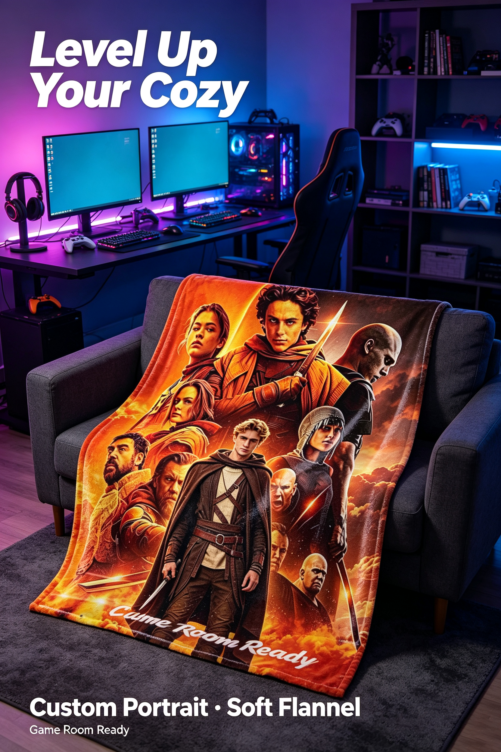Custom Face Blanket Dune Movie Characters Flannel Blanket Cozy Home Decor Gift for Fans and Collectors