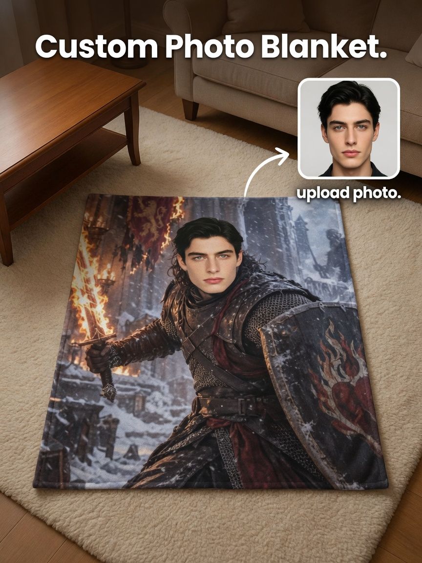 Custom Face Knight Warrior Flannel Blanket Personalized Fantasy Hero Photo Throw Bed Sofa Decor Gift