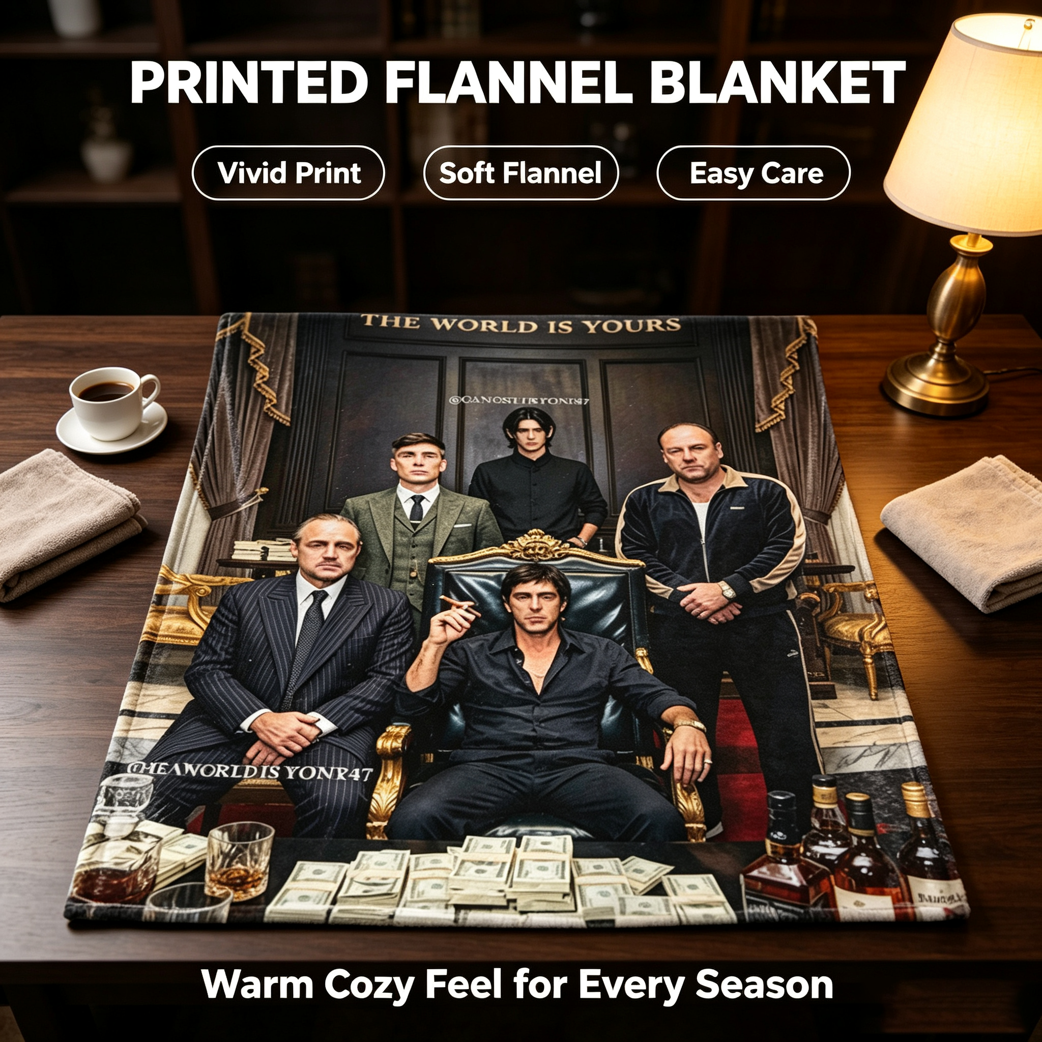 Custom Face Blanket The World Is Yours Gangster Mafia Theme Flannel Blanket for Living Room Bedding Gift or Giveaway