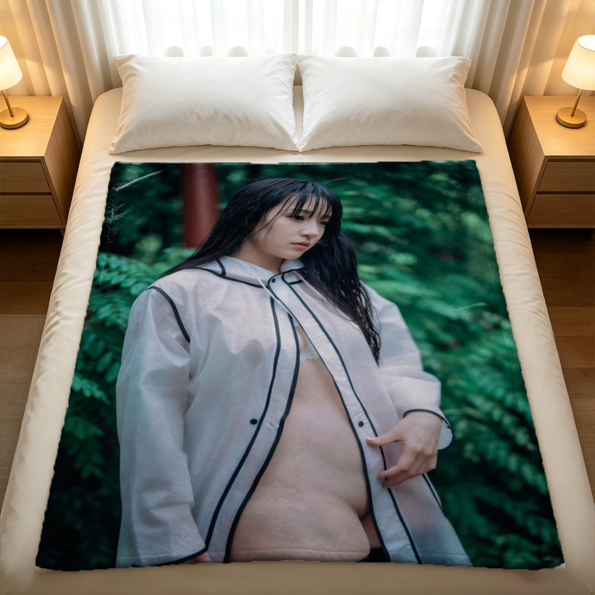 Cosplayer as Elf Warrior Princess in White and Blue Armor with Spear - Blanket